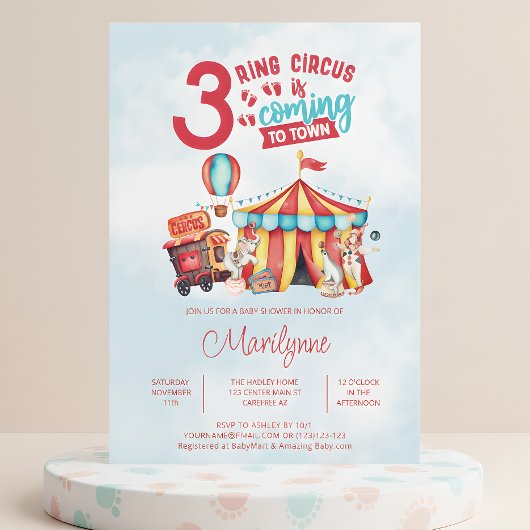 Carnival Circus Triplets Babydusche Einladung