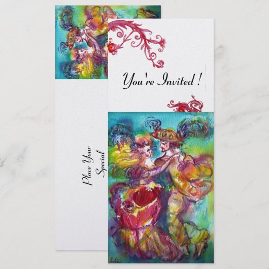 CARNIVAL DANCE Lebhafter blauer blüh Einladung (Vorne/Hinten)