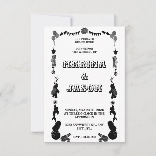 Carnival festival black and white save the date (Vorderseite)