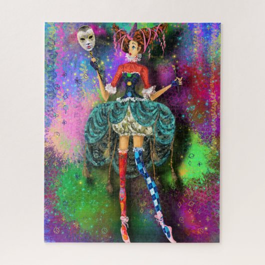 Carnival Girl - Clown Joker Jester - Malerei Puzzle (Vertikal)