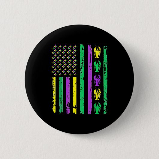 Carnival Mardi Gras Usa American Flag Crawfish Par Button (Vorderseite)