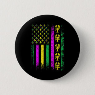 Carnival Mardi Gras Usa American Flag Crawfish Par Button