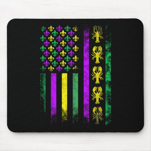 Carnival Mardi Gras Usa American Flag Crawfish Par Mousepad (Vorne)