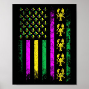 Carnival Mardi Gras Usa American Flag Crawfish Par Poster