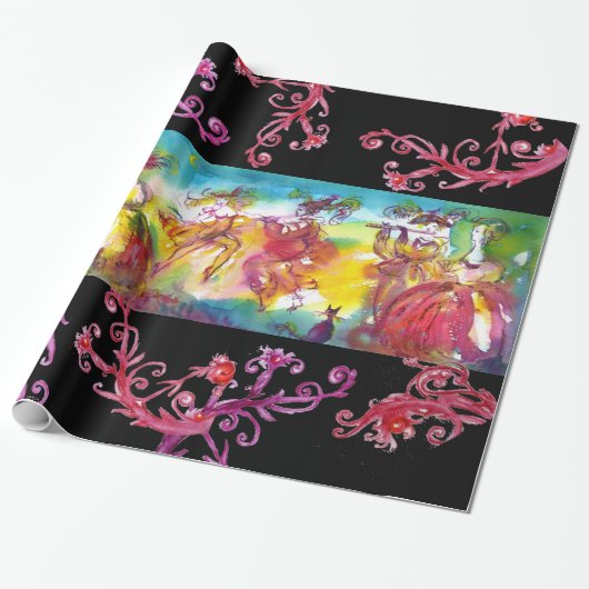 CARNIVAL NIGHT TANCE, RED LILA FLORAL WIRBEL GESCHENKPAPIER (Ungerollt)