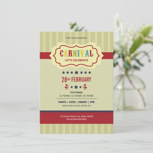 Carnival Party Flyer Einladung (Stehend Vorderseite)