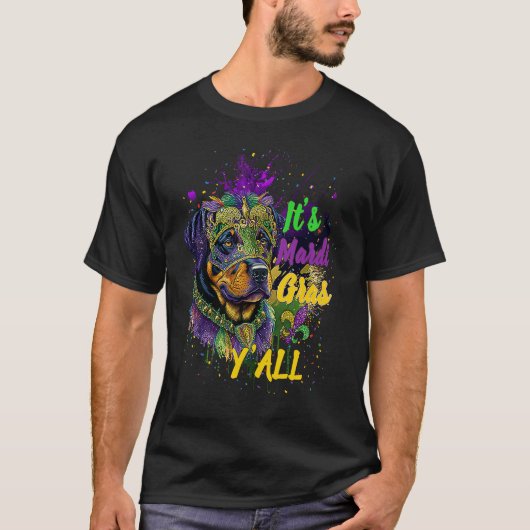 Carnival Rottweiler Mardi Gras Yall Masquerade T-Shirt (Vorderseite)