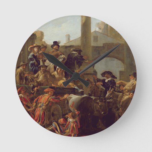 Carnival Time in Rome, 1653 (oil on canvas) Runde Wanduhr (Vorderseite)
