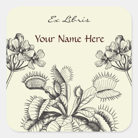 Carnivorus Plant Floral Book Plate Quadratischer Aufkleber (Vorderseite)
