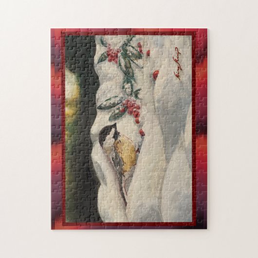 Carol Chick-a-Dee mit Mistelzweig Puzzle (Vertikal)