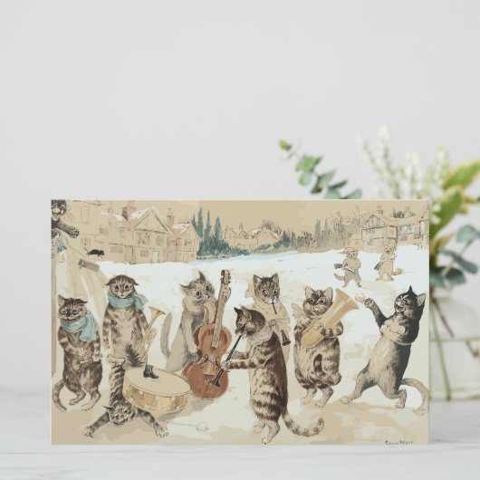 Carol Singing Cats Watercolor von L.W. Wain (Stehend Vorderseite)