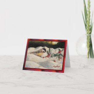 Carol the Chick-a-Dee with Mistletoe: Blank Card Dankeskarte