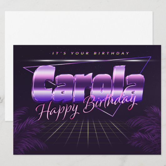 Carola Name Vorname lila retro Karte Geburtstag (Vorne/Hinten)