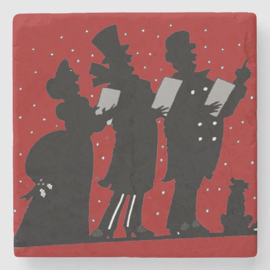 Caroler in der Silhouette Weihnachten Steinuntersetzer (Vorderseite)