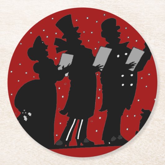 Carolers im Silhouette-Weihnachten Runder Pappuntersetzer (Vorderseite)