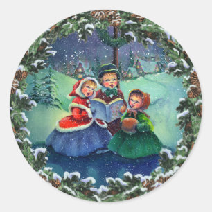 CAROLERS u. TANNEN-KRANZ durch SHARON SHARPE Runder Aufkleber