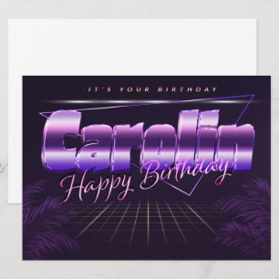 Carolin Name Vorname lila retro Karte Geburtstag