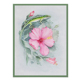 Carolina Anole & Hibiscus Art Photo Enlargement Fotodruck