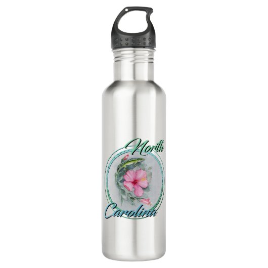 Carolina Anole & Hibiskus Edelstahlflasche (Vorderseite)
