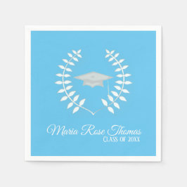 Carolina Blue Grad Cap & Blätter Paper Napkins Serviette