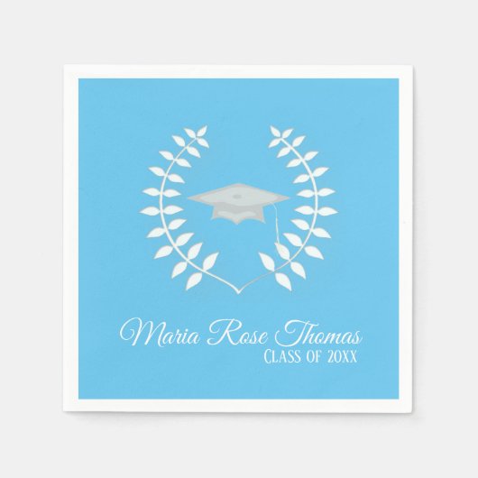Carolina Blue Grad Cap & Blätter Paper Napkins Serviette (Vorderseite)