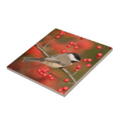 Carolina Chickadee auf dem Waldbrunnen Fliese (Seite)