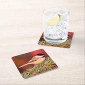 Carolina Chickadee in Blue Atlas Cedar Rechteckiger Pappuntersetzer (Vor Ort)