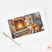 Carolina Dog Fireplace with Christmas Lights Rechteckiger Aufkleber (Umschlag)