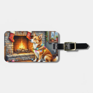Carolina Dog Kamin mit Weihnachtslichtern Gepäckanhänger