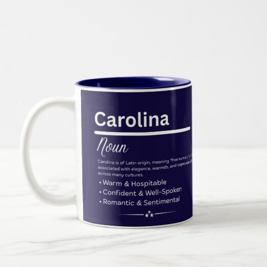 Carolina Personalized Girl Name Meaning Coffee Mug Zweifarbige Tasse (Links)