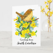 Carolina Wren Bird Yellow Jessamine Blank Karte (Gelbe Blume)