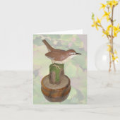 Carolina Wren Holzschnitzerei - Karte (Gelbe Blume)