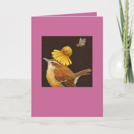 Carolina-Wren-Karte mit Biene und Blume Karte (Vorderseite)