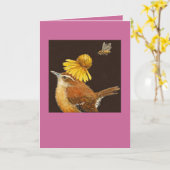Carolina-Wren-Karte mit Biene und Blume Karte (Gelbe Blume)