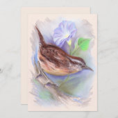 Carolina Wren mit den Blume der Morning Glory Einladung (Vorne/Hinten)