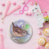 Carolina Wren mit den Blume der Morning Glory Pappteller (Party)