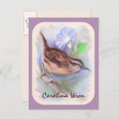 Carolina Wren mit den Blume der Morning Glory Postkarte (Vorne/Hinten)