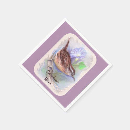 Carolina Wren mit den Blume der Morning Glory Serviette (Ecke)
