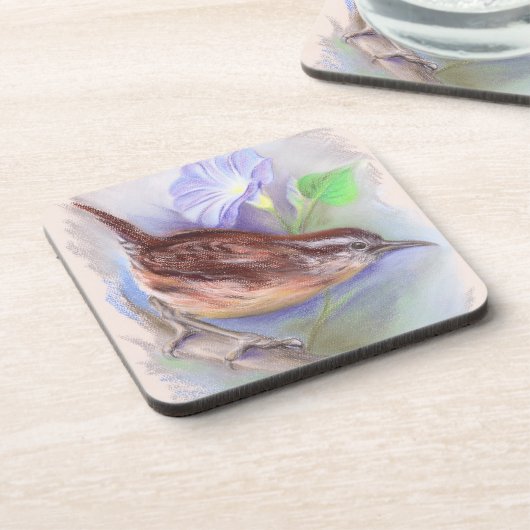 Carolina Wren mit den Blume der Morning Glory Untersetzer (Linke Seite)
