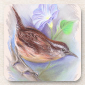 Carolina Wren mit den Blume der Morning Glory Untersetzer (Vorderseite)