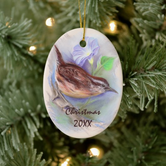 Carolina Wren mit Morning Gloriage Blume Urlaub Keramikornament (Baum)