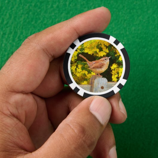 Carolina Wren Painting - Original Wild Bird Art Pokerchips (Hand)