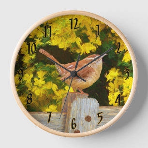 Carolina-Zaunkönig-Malerei - Originale wilde Vogel Uhr