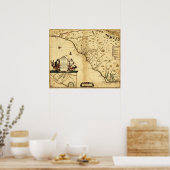 Carolinas mit Nord nach rechtsPanoramabalkarte Poster (Küche)