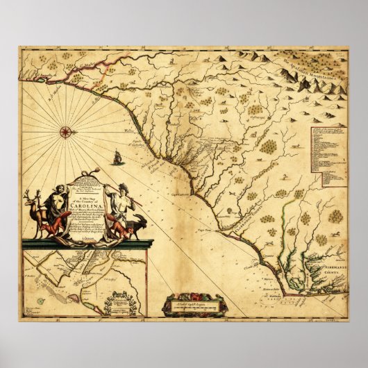 Carolinas mit Nord nach rechtsPanoramabalkarte Poster (Vorne)