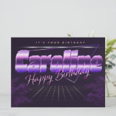 Caroline Name Vorname lila retro Karte Geburtstag (Stehend Vorderseite)