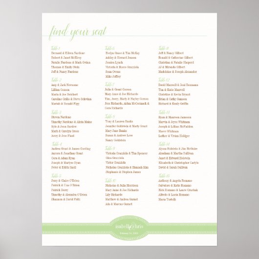 Caroline Seating Chart für Hochzeit, Minze Poster (Vorne)