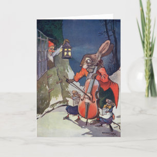 Caroling Animals Vintage Weihnachtskarte Karte