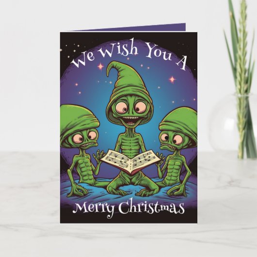 Caroling Außerirdischen Weihnachtskarte Karte (Vorderseite)