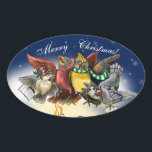 Caroling Birds Christmas Ovaler Aufkleber<br><div class="desc">Vögel singen Weihnachtslieder auf diesen festlichen Aufklebern Art Copyright to Erin Cooper</div>